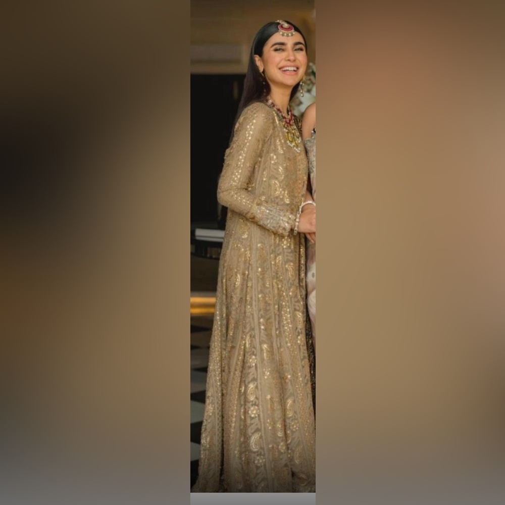 Nadia Elahi golden gown anarkali